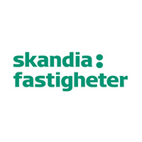 Logga för Skandia Fastigheter - text i grönt